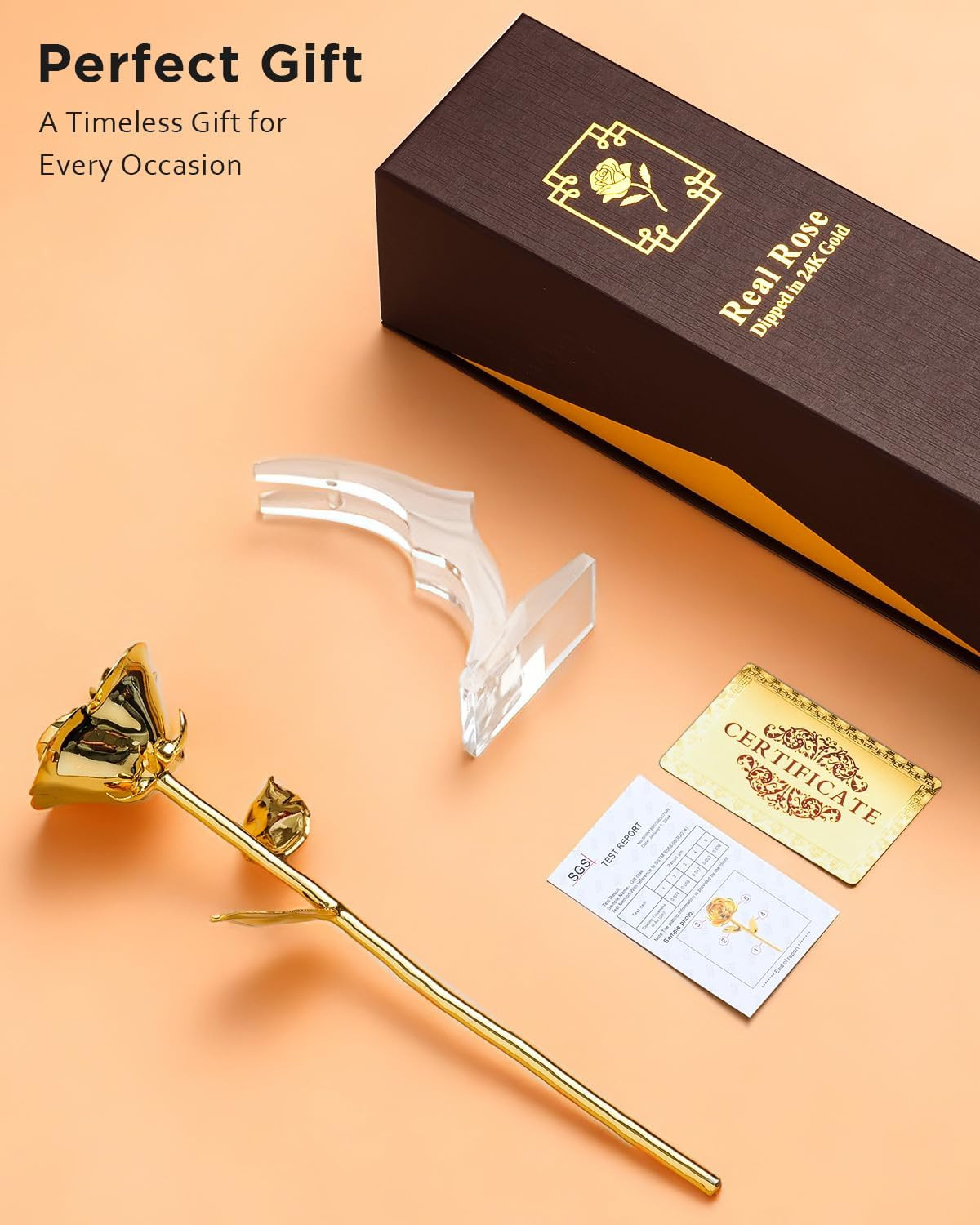 24K Gold Dipped Real Preserved Rose – Handcrafted Rose with Genuine 24K Gold Pla