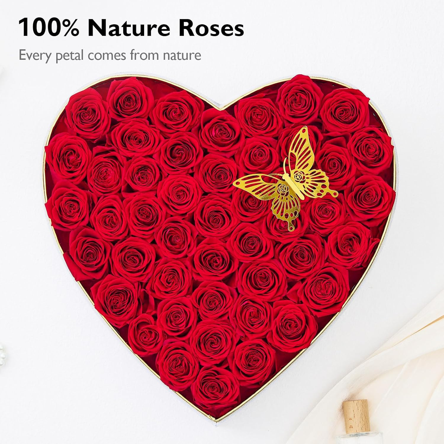 Eterfield 47-Piece Forever Flowers in Heart Shape Box, Preserved Roses Red