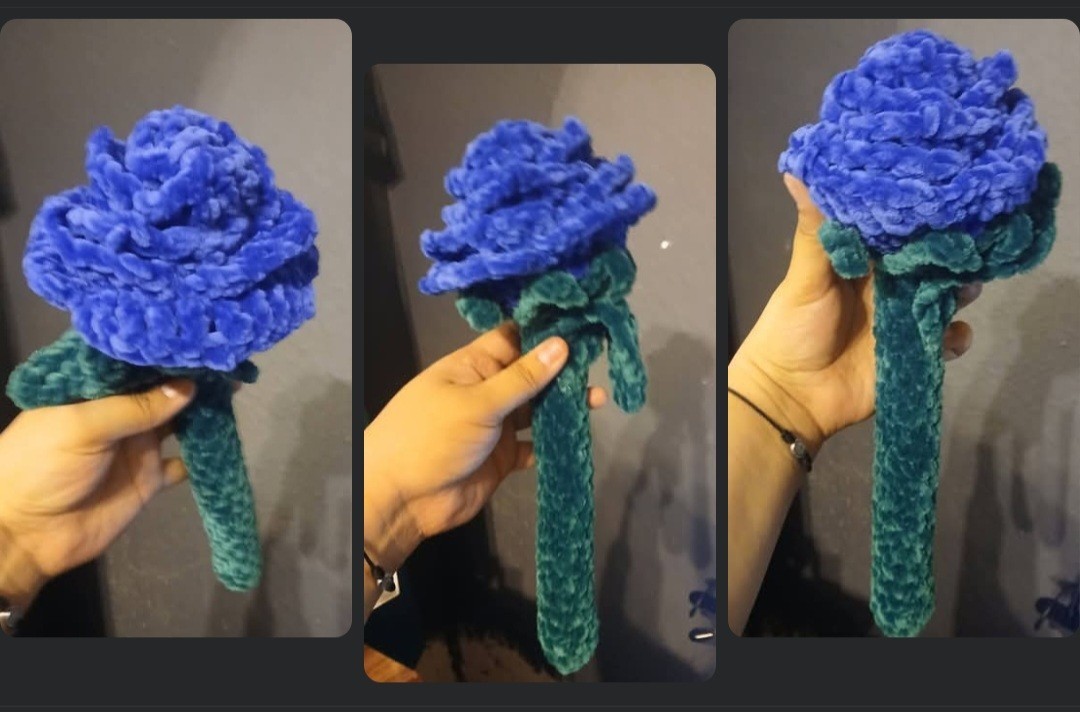 Jumbo BLUE Rose Crocheted Bouquet For Her Rosa AZUL Jumbo Para Ella