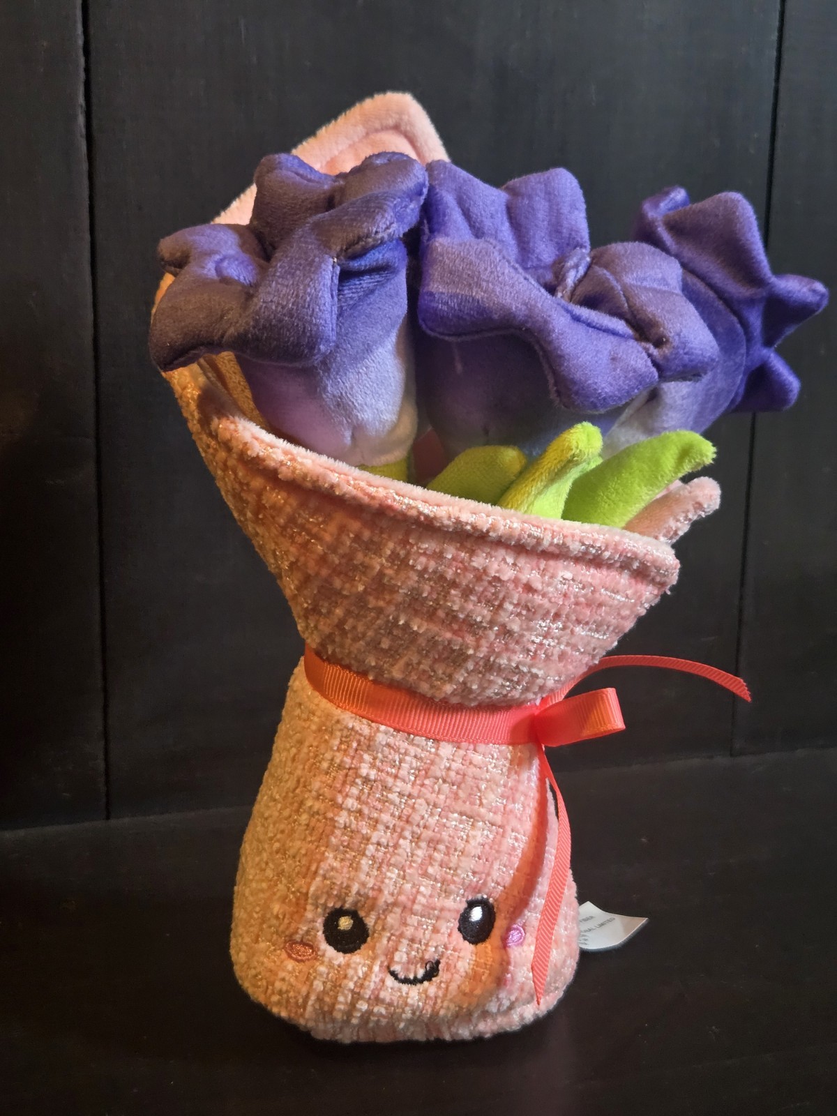 Amusables Bouquet of Flowers Plush Forever Bouquet Purple Blooms Pink Wrap Smile