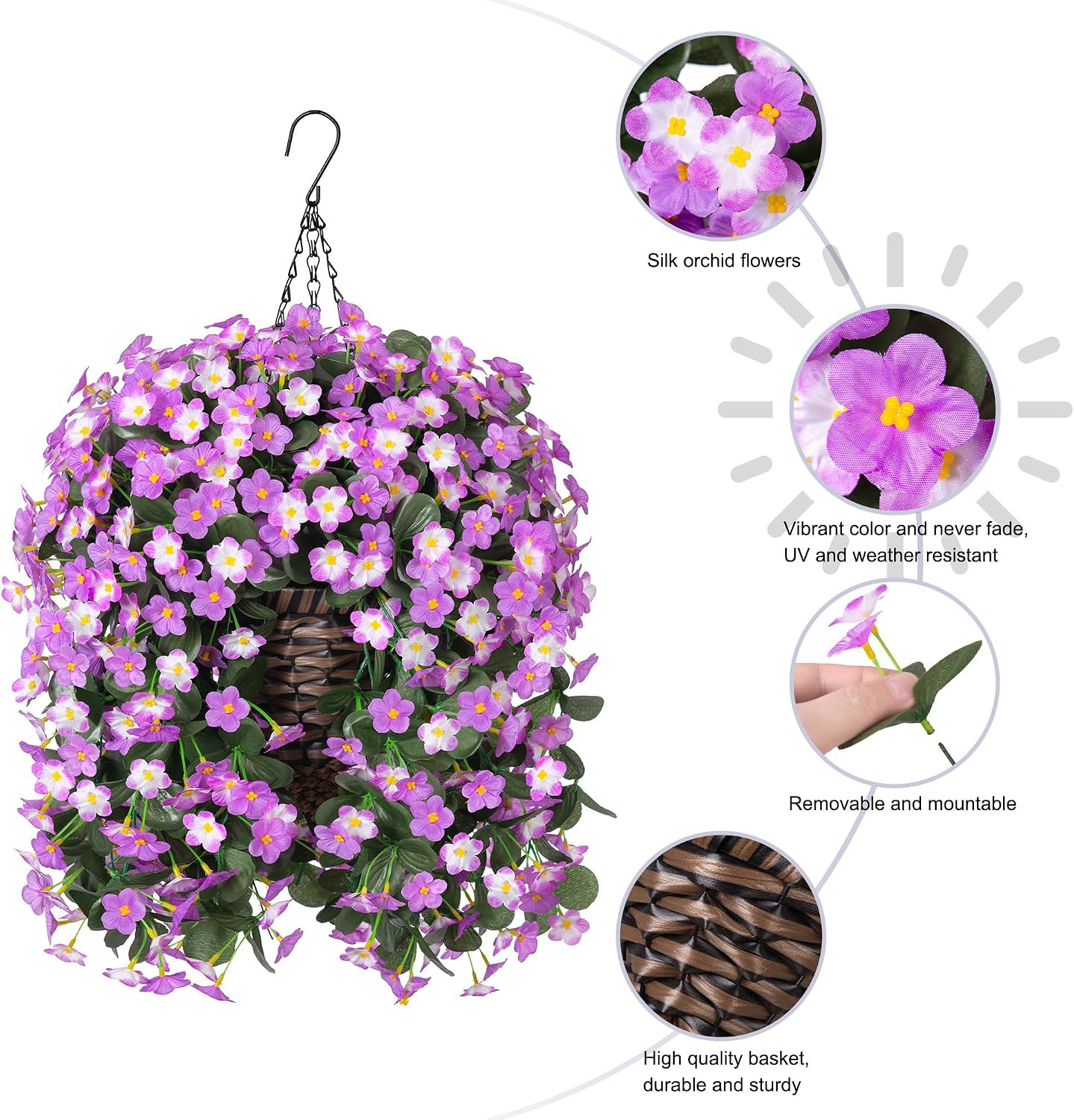Artificial Fake Hanging Flowers with Basket for Outdoor Decoration,Uv Resistant