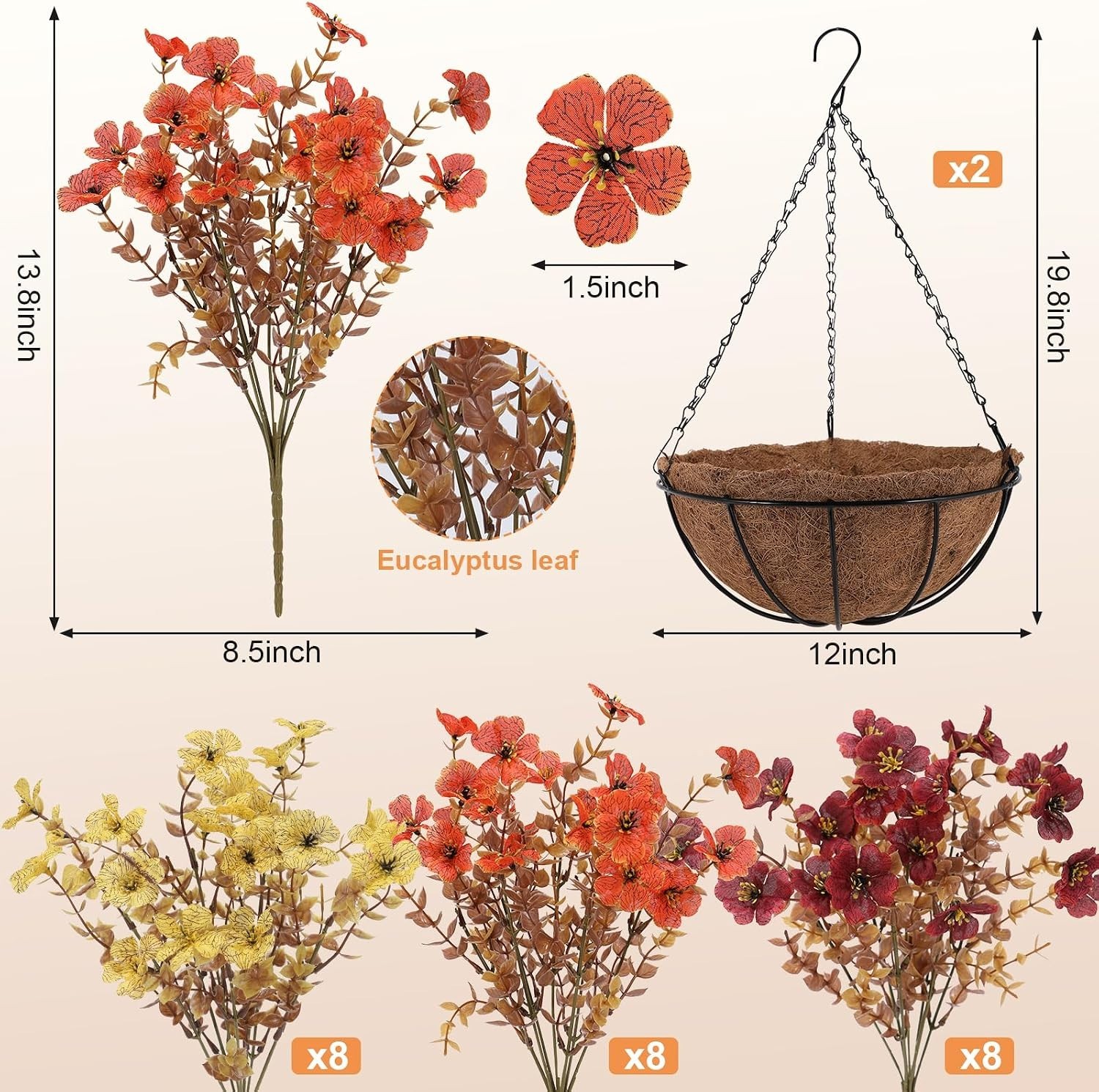 Mixed Color 2-Pack Artificial Hanging Baskets – Vibrant Fall Mums for Outdoors