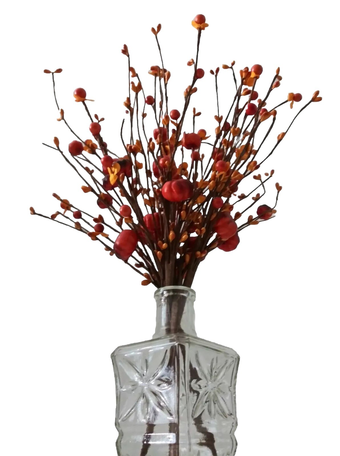 6 PCS Artificial Berry PumpkinStem Orange RedBerry Pick Autumn Vase Not Included