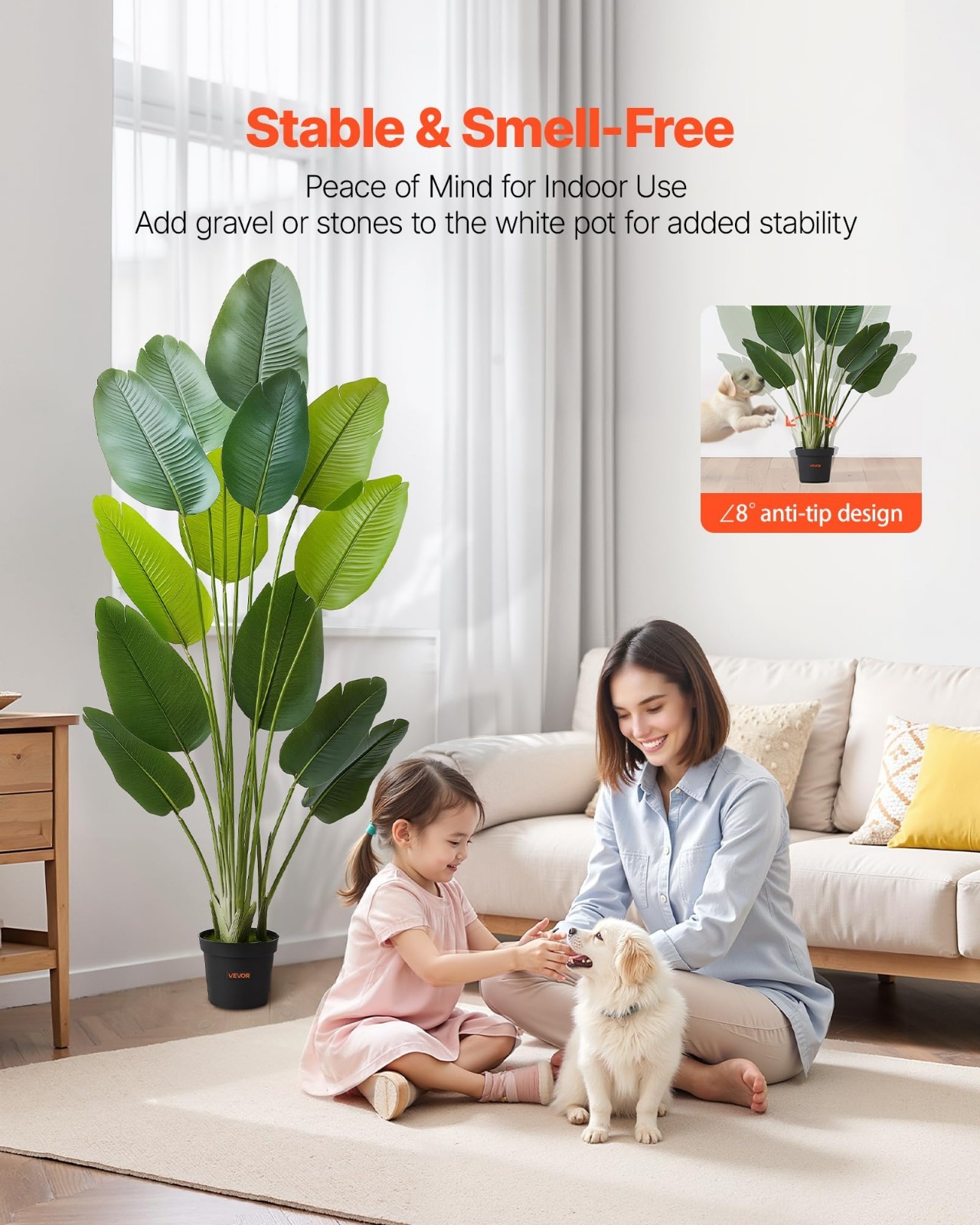 6ft Artificial Bird of Paradise Tree – Faux Tropical Plant with 13 Trunks, White