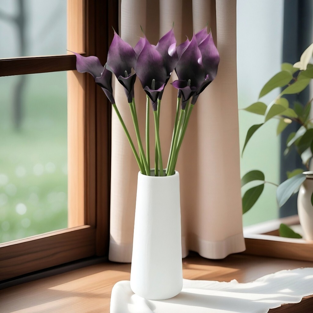 10pcs Calla Lily Artificial Bouquet with long -stems realistic white purple mix