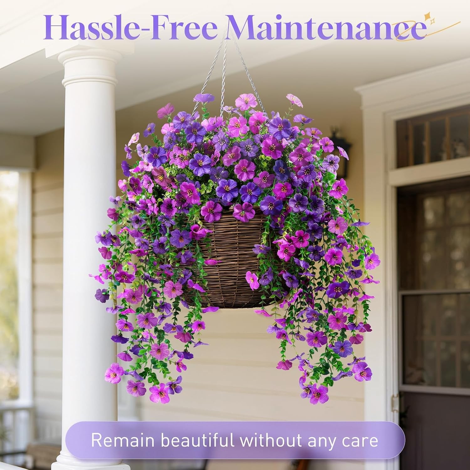 2 Pcs Artificial Hanging Flowers, UV Resistant Fake Flowers with Flexible Stems,