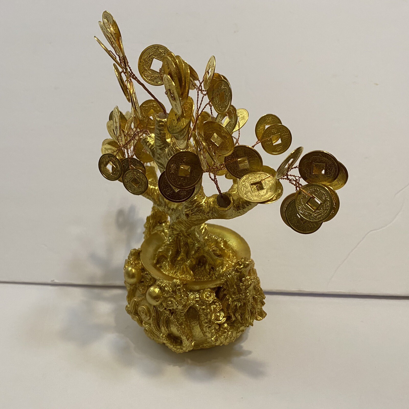 Feng Shui 9 “ Tall Money Tree Dragon Pot w/ Gold Coins Decor. for Luck / Wealth
