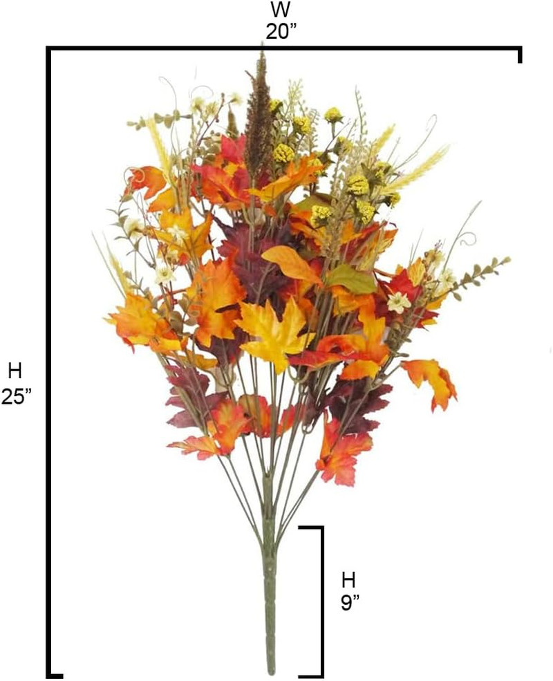 Artificial Autumn Flowers Maple Leaves Berries Fall Festive Harvest Foliage Ceme