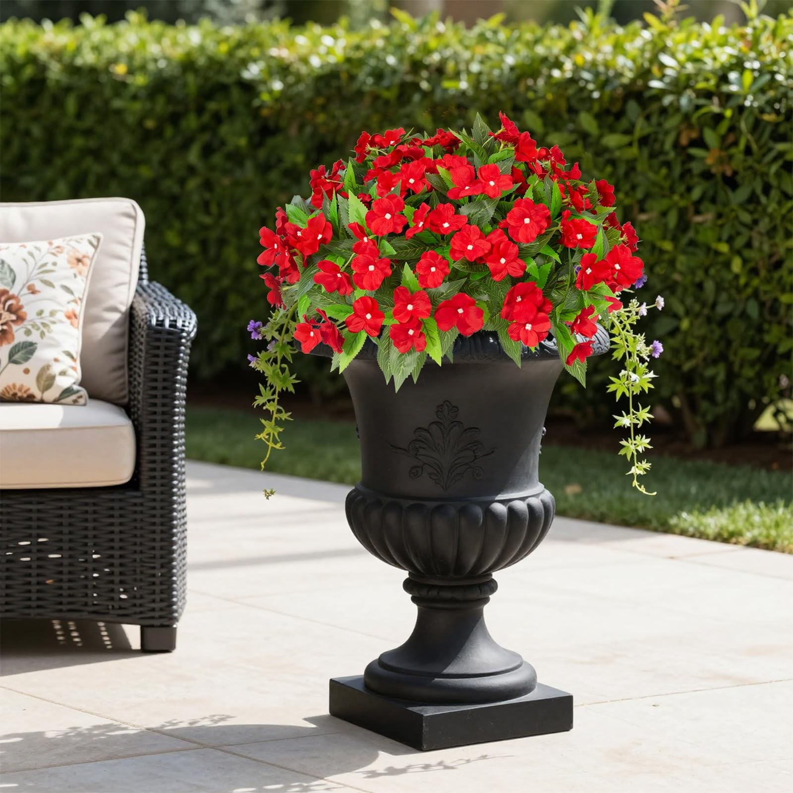 Daynight 4 Pcs Artificial Impatiens Flowers for Outdoor Flowers UV Resistant …