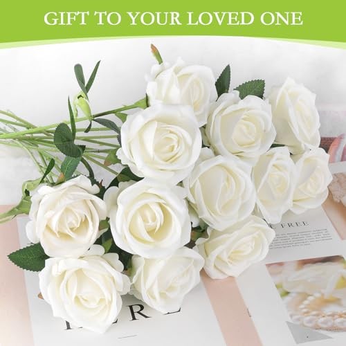 Pcs Artificial Roses in Bulk, Fake Velvet Silk Roses Realistic Rose 50 White
