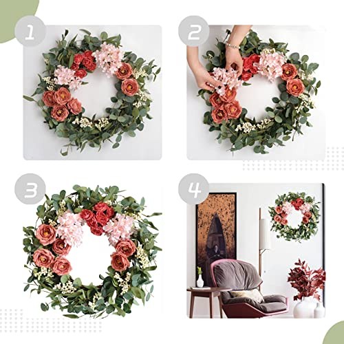 20 inches Artificial Pink Peony Wreath for Front Door Wreath with Hydrangea