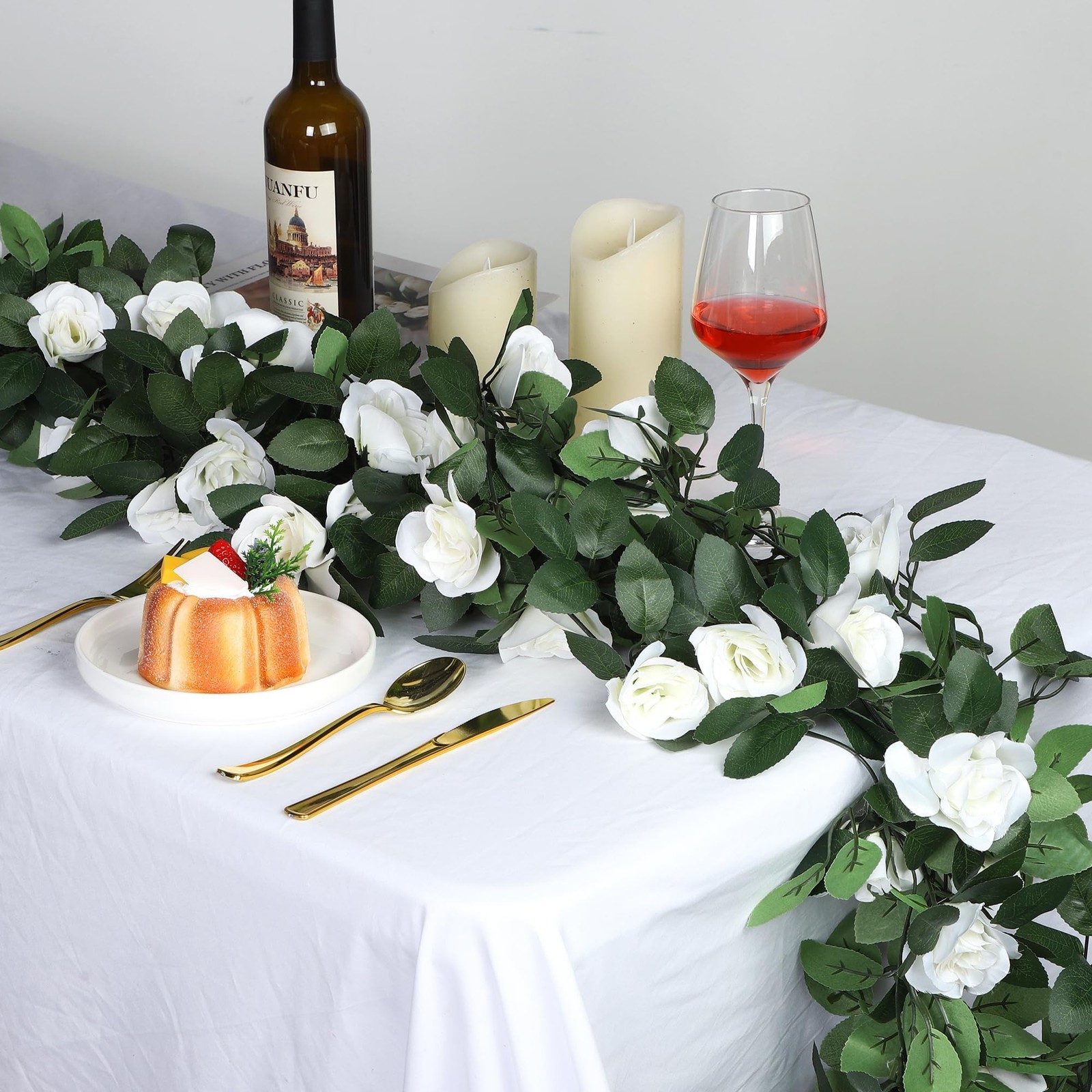 4 Pack 32 FT White Flower Artificial Rose Vines Roses Fake Vine Flowers Plant…