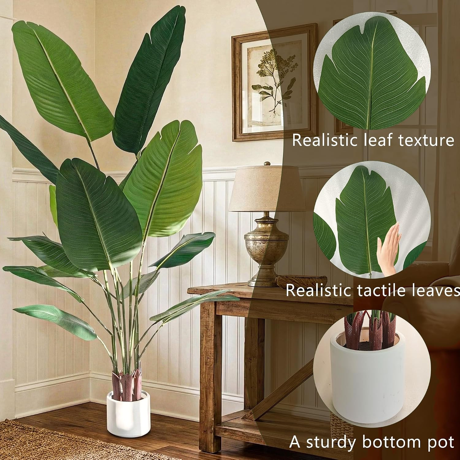 2 Pack Artificial Bird of Paradise Plant 5.2Ft, Faux Banana Leaf Tropical Trees
