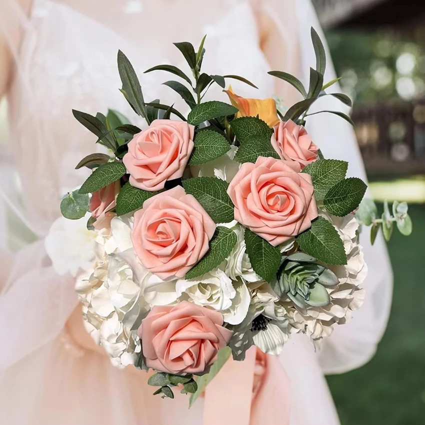 PE Foam Rose Artificial Flower Wedding Bride Bouquet Accessory Garland Home vase