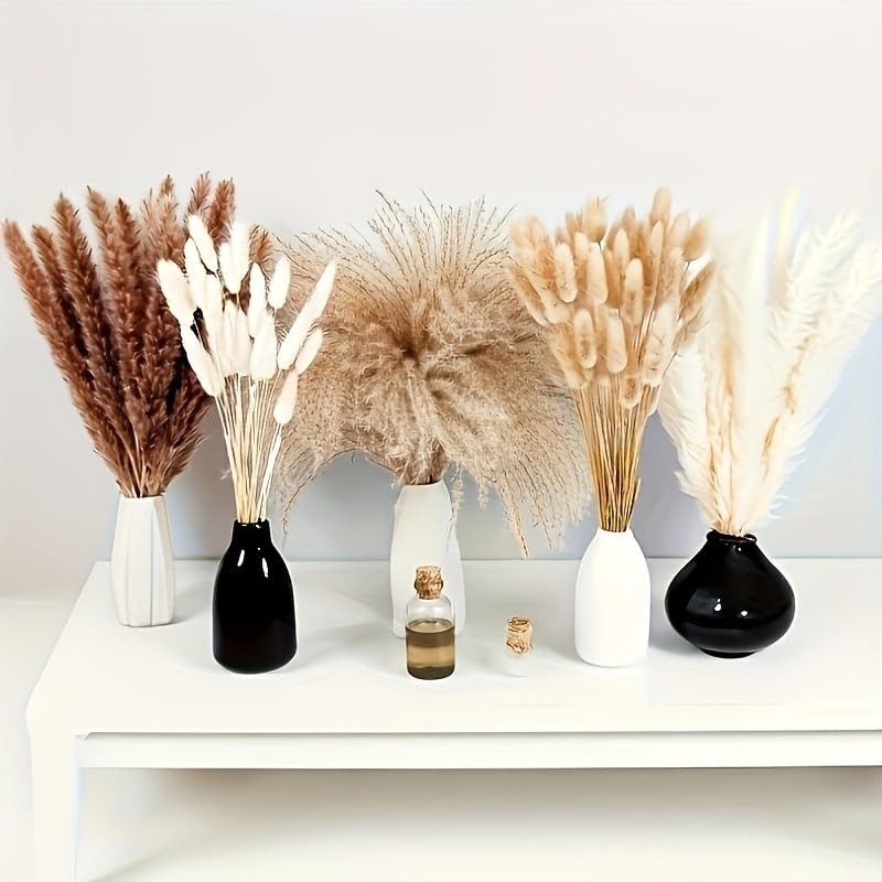 17 Inch Beige & White Dried Pampas Grass Bouquet, Bunny Rustic Glow Bouquet
