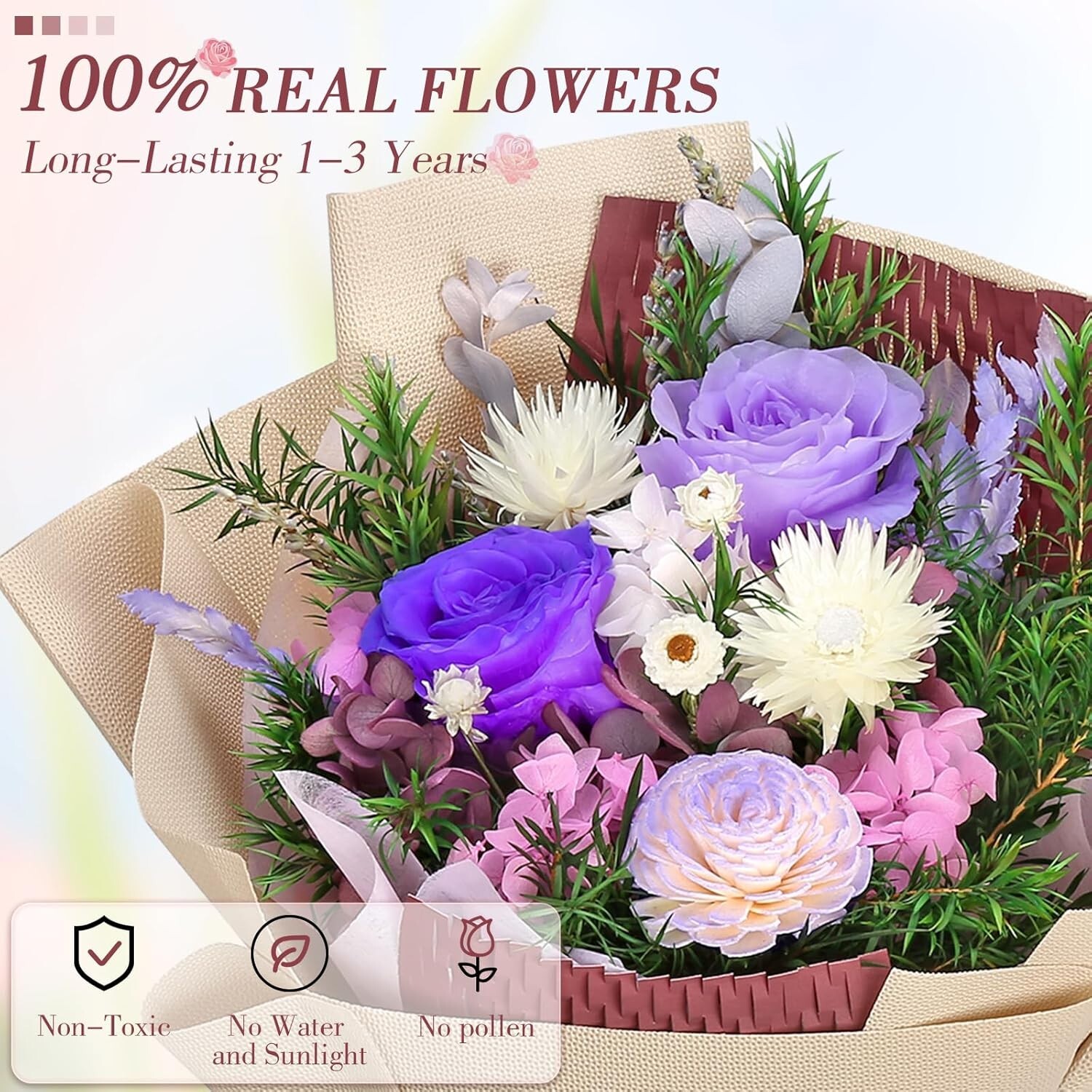 Preserved Flowers Bouquet Purple Flowers Delivery Valentine’s Day Mother’s Day