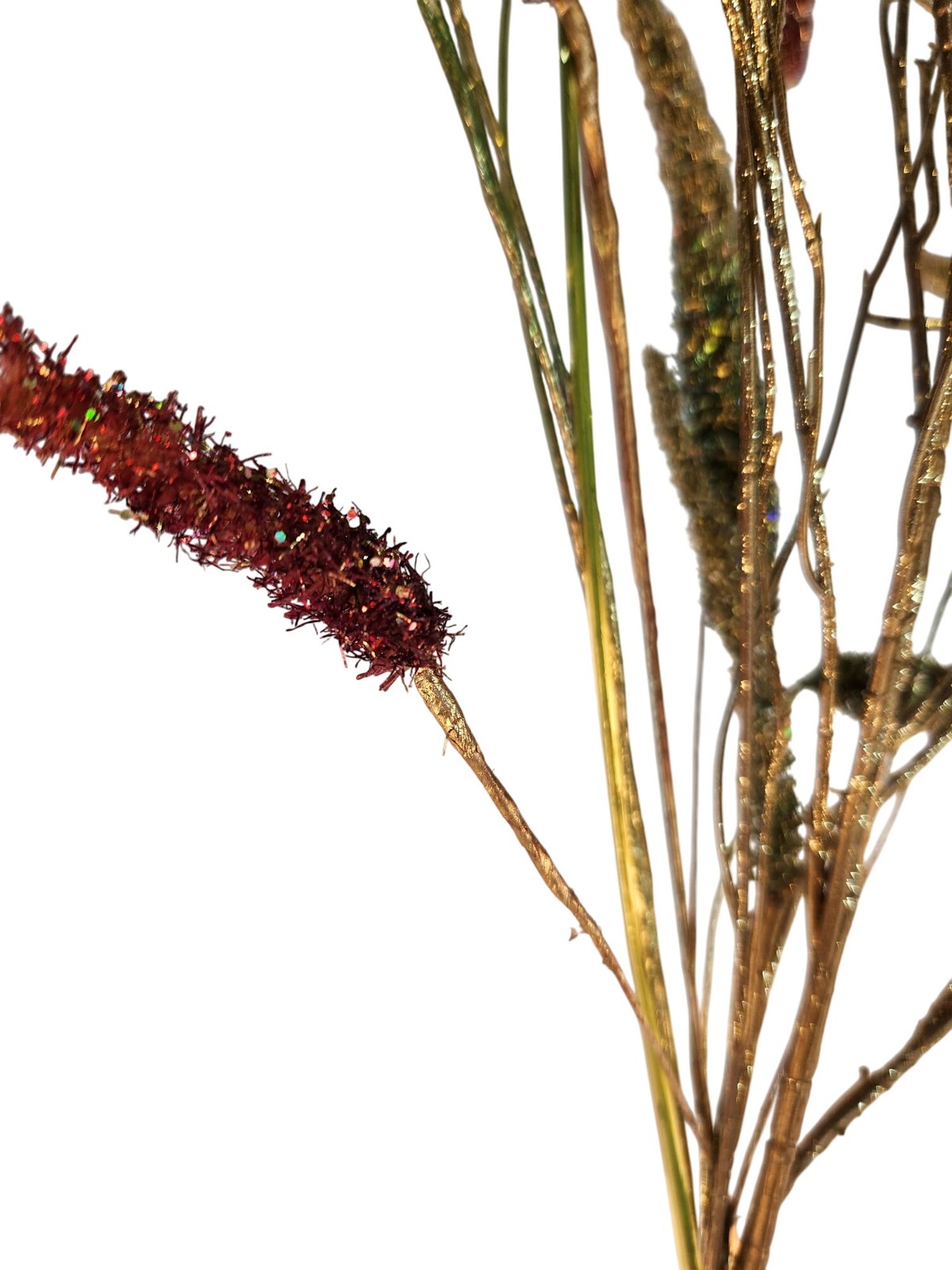 Glitter Artificial Floral Grass Spray Red & Gold Decorative Branch Stems Christm