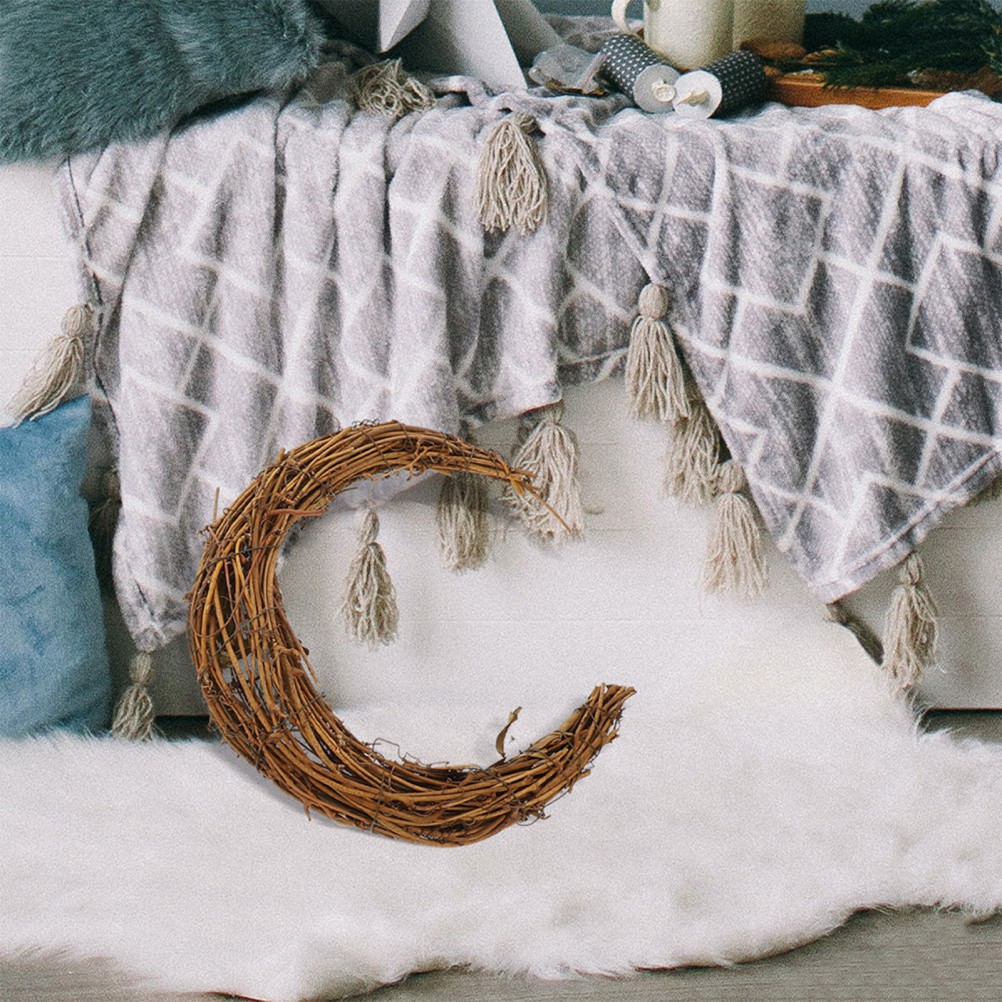 2Pcs Reusable Moon Rattan Wreath Ring DIY Decor Frame with Natural Vine