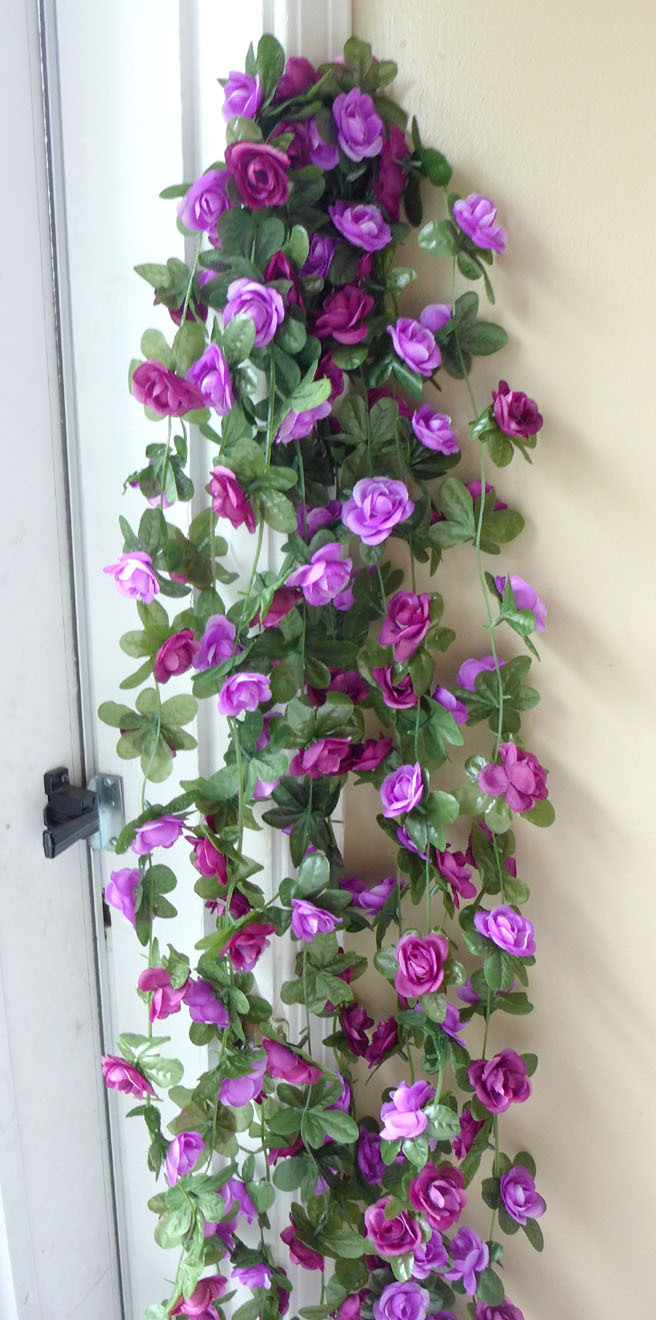 Set of 4 Length 90″ Each Purple Artificial Hangings Small Flowers Vine Garland