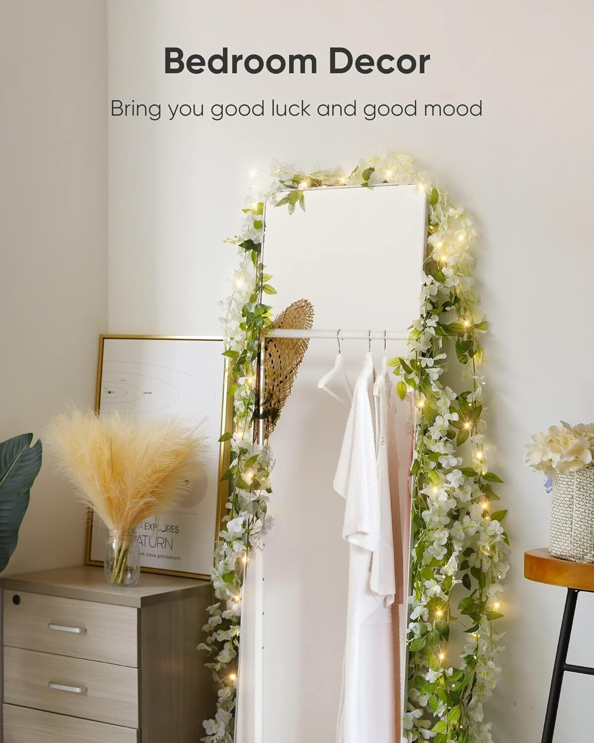Wisteria Hanging Flowers 4 Packs, 40 Branches 6ft Artificial White Silk Wisteria