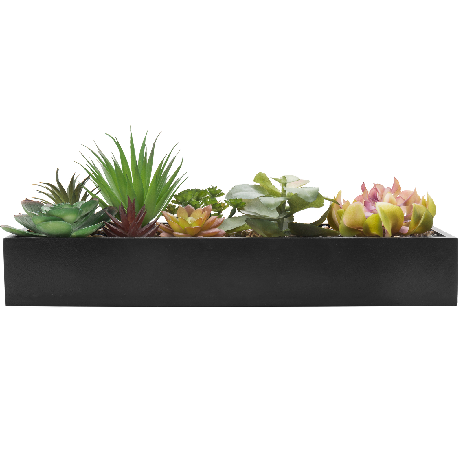 MyGift Assorted Artificial Succulent Plant Arrangement in Black Wood Planter Box