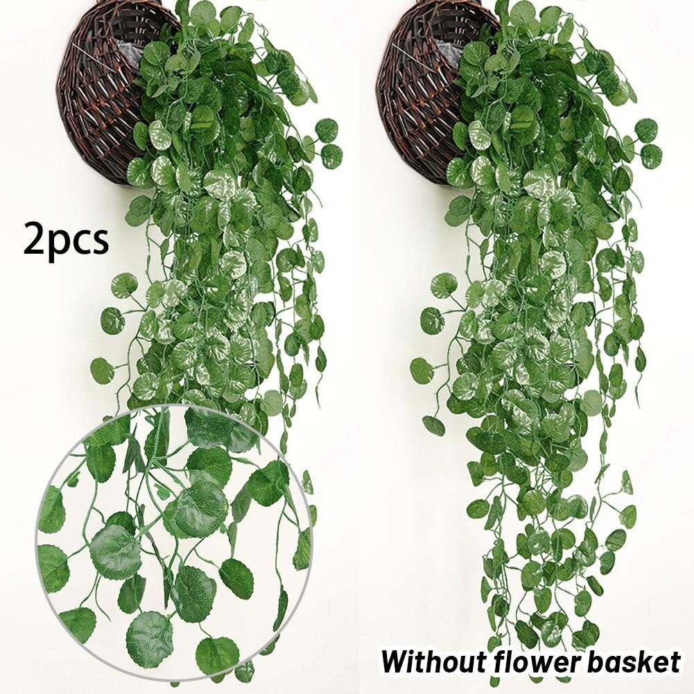 2PCS Artificial Hanging Plants Basket Pot Fake Vine Trailing Garden Wall Plants