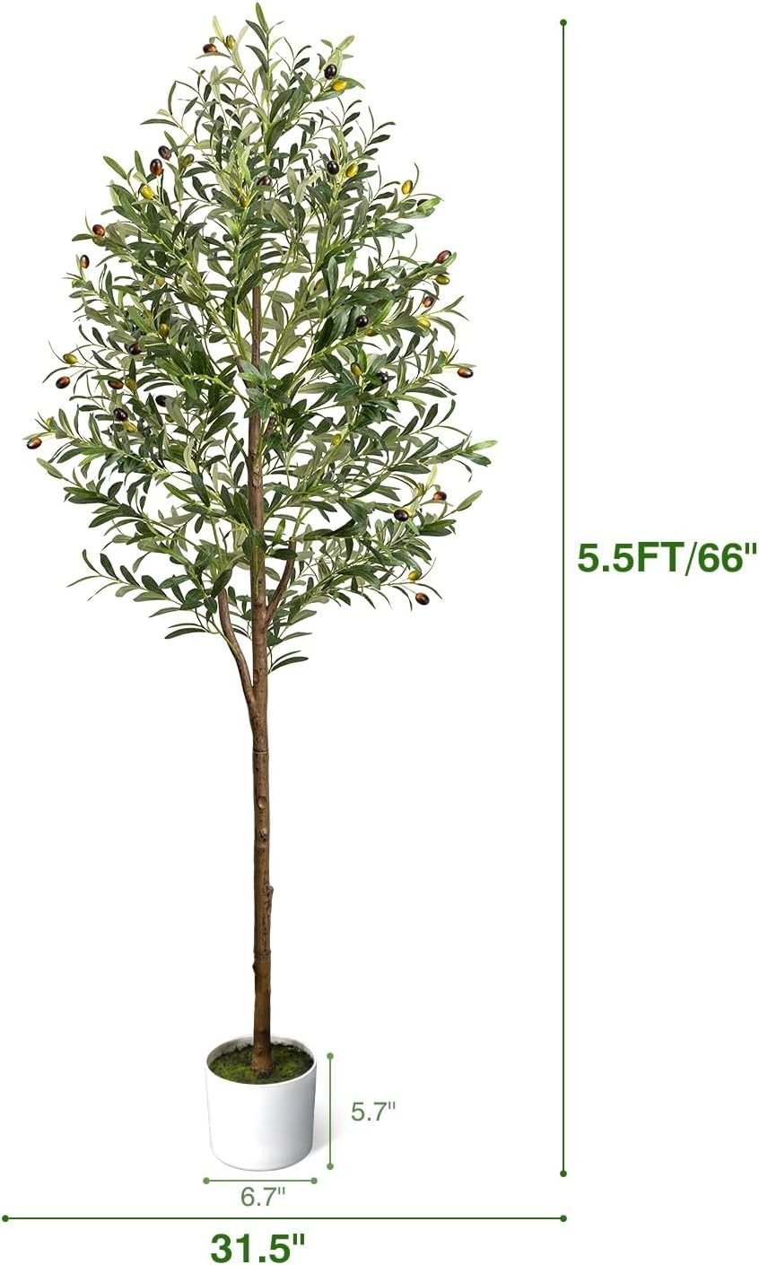 Artificial Olive Tree 5.5FT Faux Indoor Decorative Plant | Tall Trees with Pl…