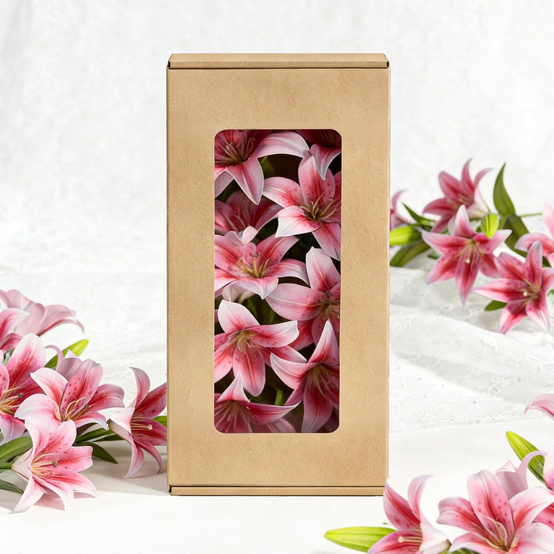 6 Bundles 18 Artificial Lily Flowers with 12 Heads Fully Bloomed Lilies & 6 Buds