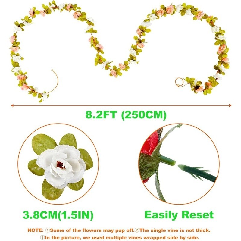 Artificial Rose Vine Garland 8pcs Hanging Floral Decoration Home Decor New
