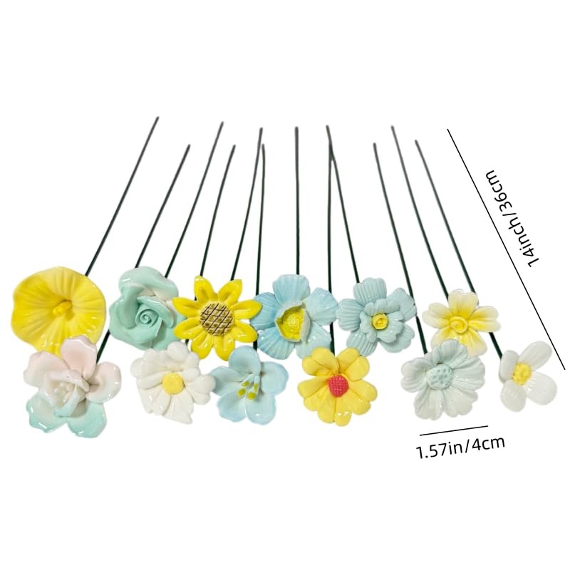 12 Pcs Handmade Ceramic Flowers Decor,Porcelain Flower Plant stakes for Outdo…