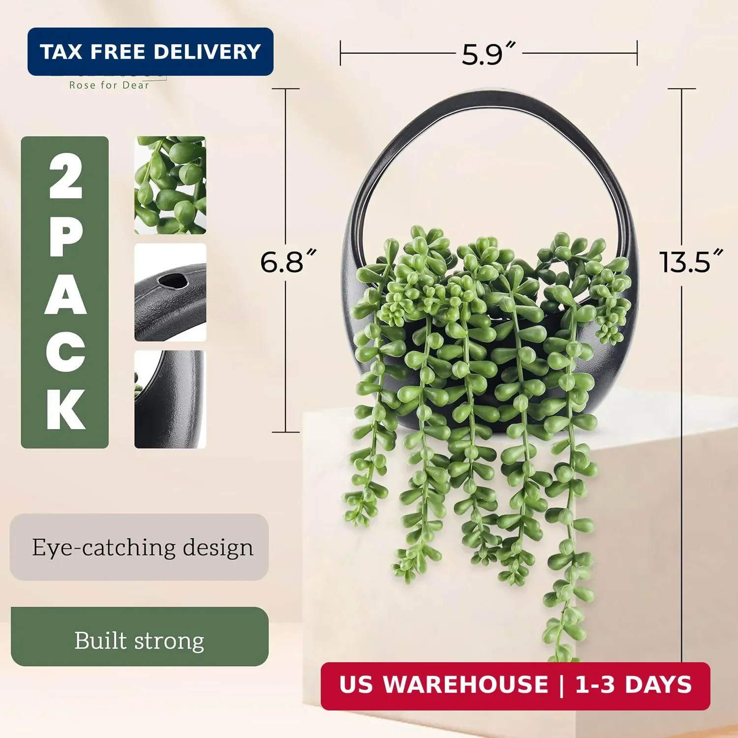Der Rose 2 Pack Small Fake Hanging Plants with Strings Artificial Succulent Plan
