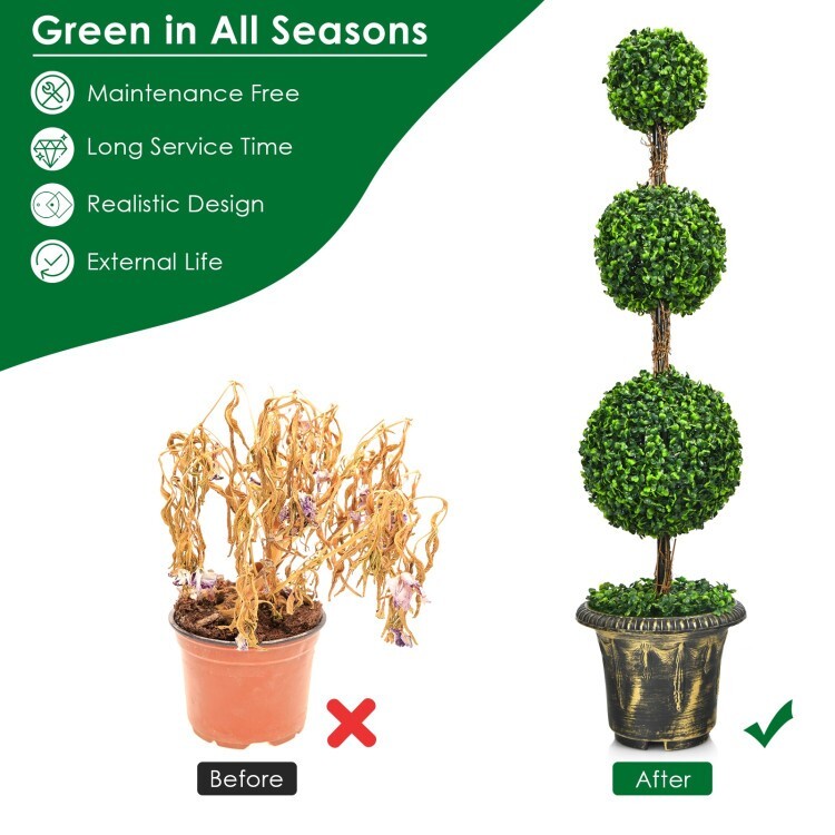 4′ Topiary Artificial Triple Ball Bay Tree Plant Modern Balcony Decoration Tree