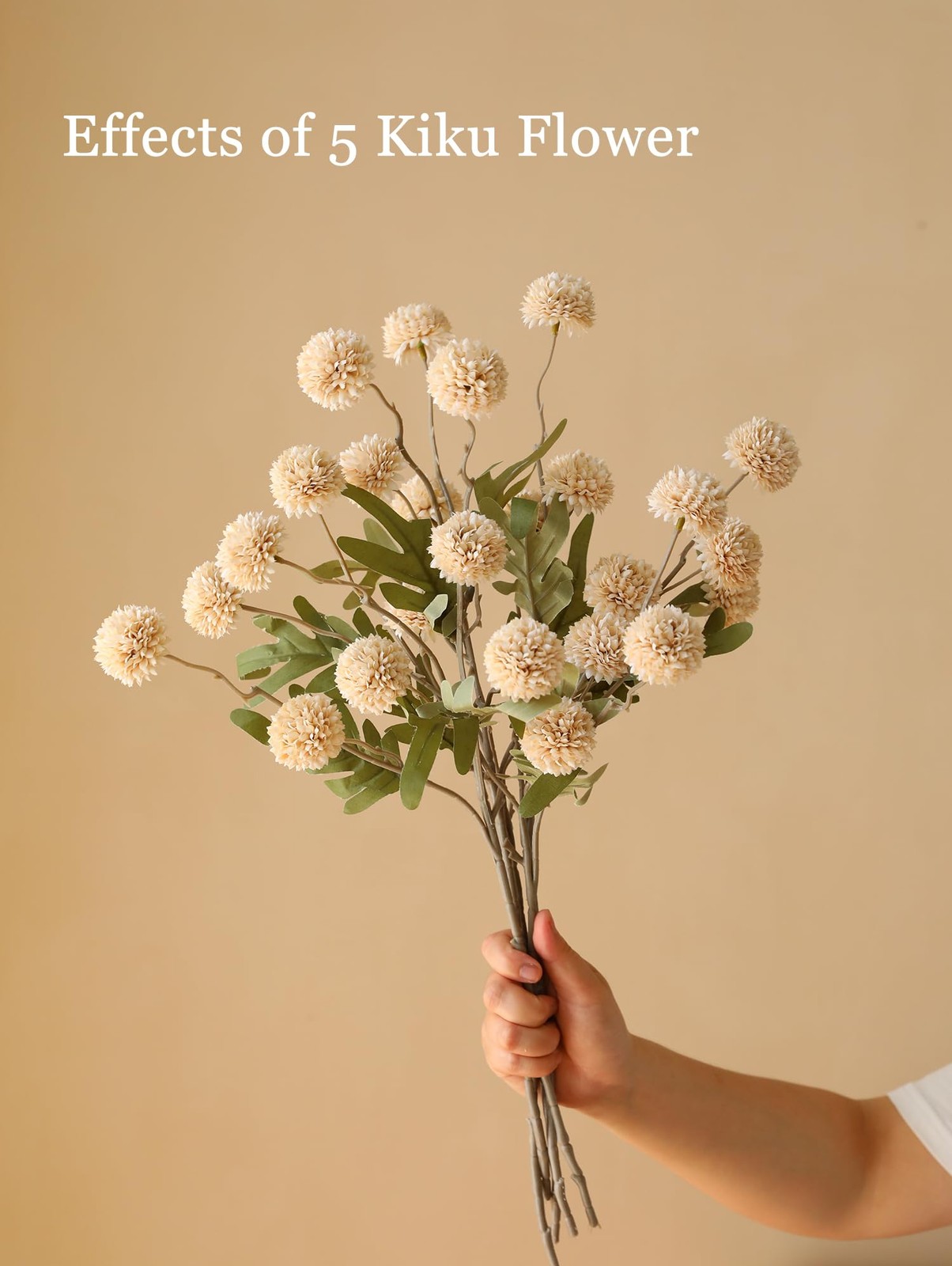 5 PCS Beige Artificial Pompon Mum Fake Kiku Flower Silk Chrysanthemum Ball