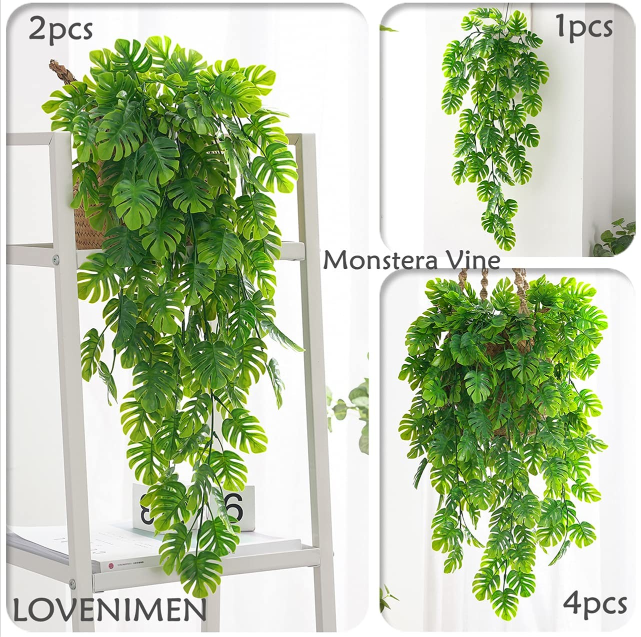 LOVENIMEN Artificial Hanging Vines 4 Pack Fake Monstera Leafs Vine Ivy Jungle…