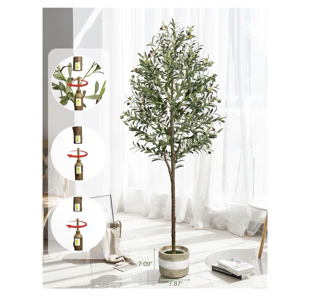 6FT Artificial Olive Tree – Indoor Tall Faux Olive Trees with Planter&Basket,