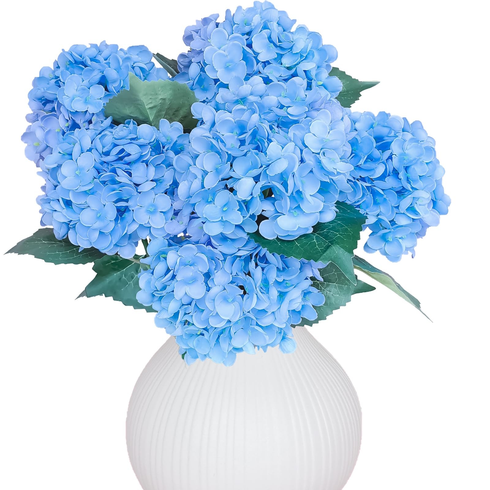 6PCS Premium Blue Silk Hydrangea Artificial Flowers Bouquets – Realistic Fake Hy
