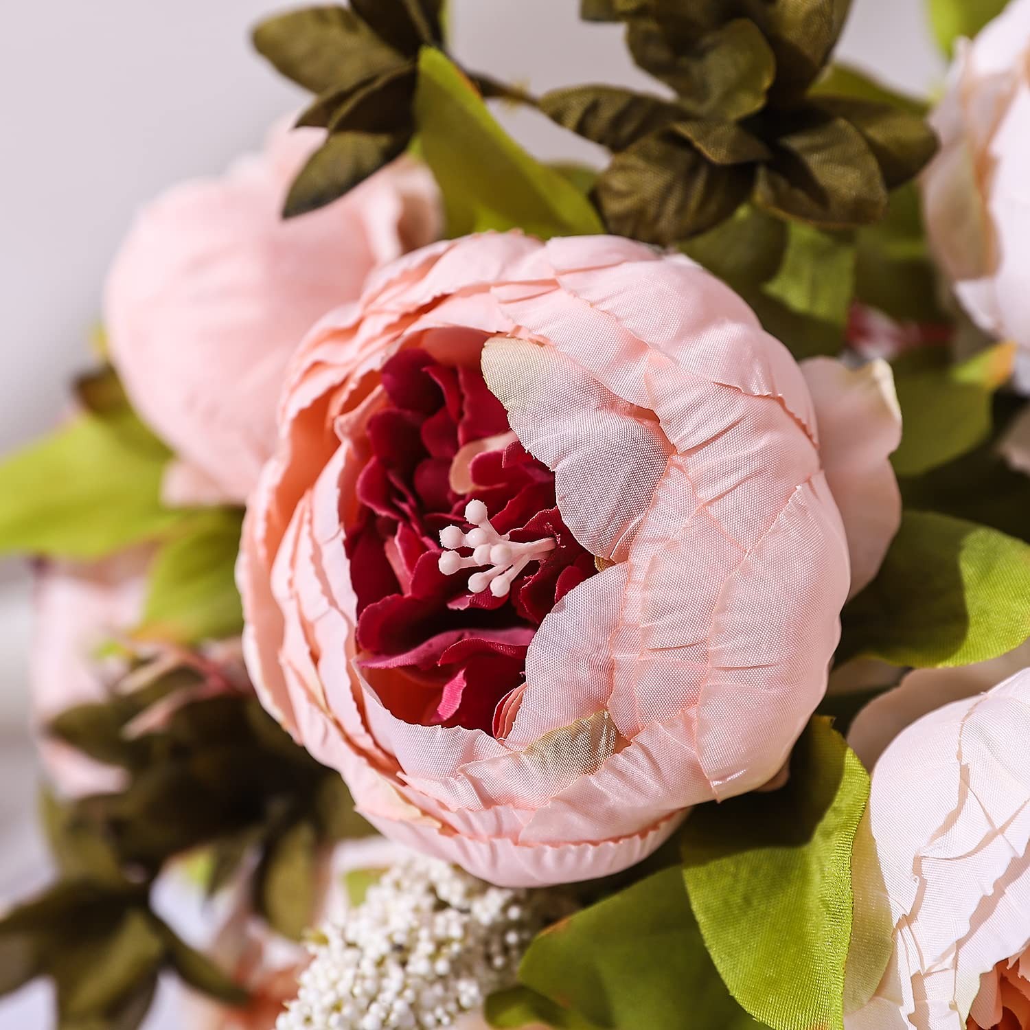 Artificial Peony Silk Flowers Wedding Bouquet Home Decor Blush Pink 13 Stems