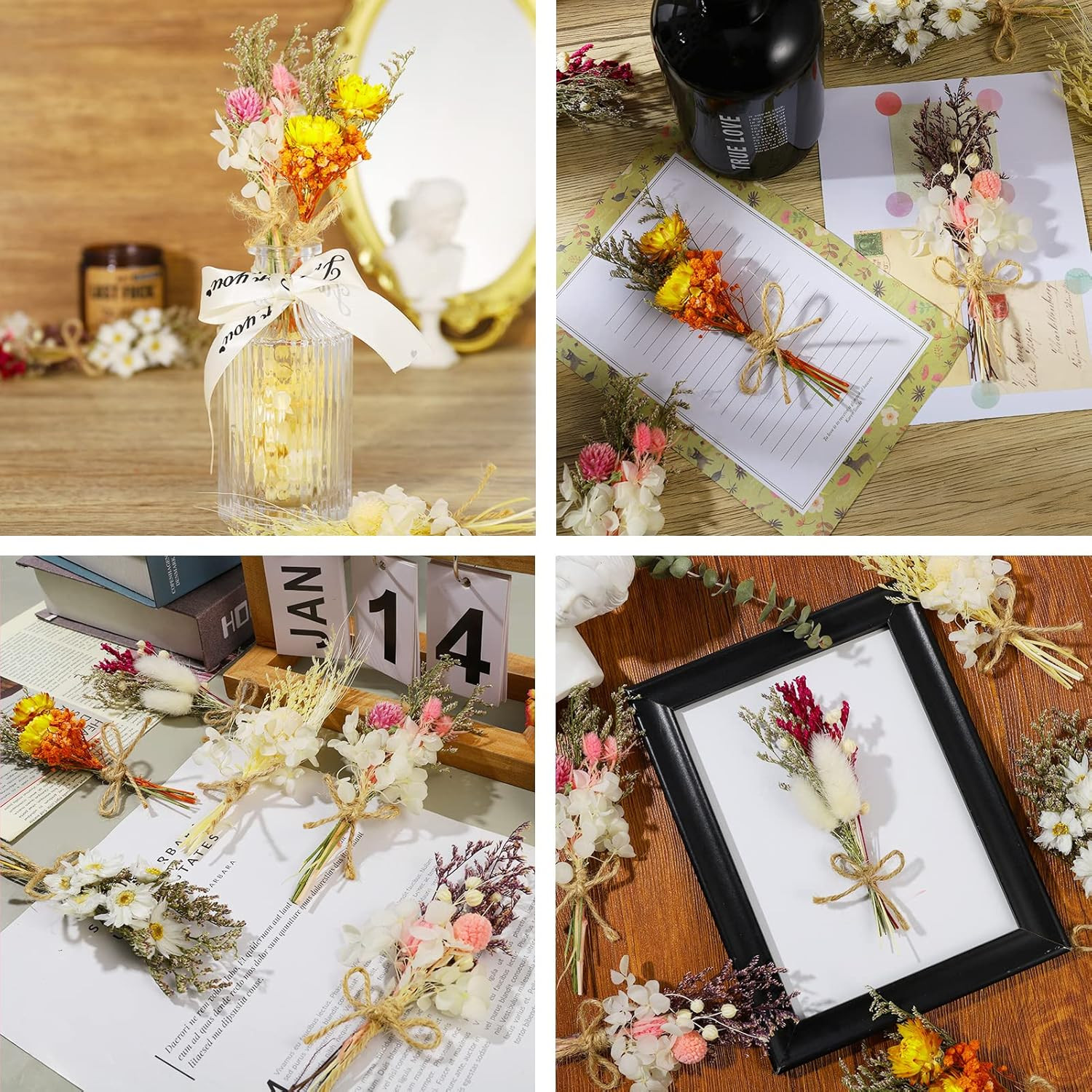6Pcs Mini Dried Flowers Bouquet, Mixed Natural Dried Flowers Gypsophila Bouquets