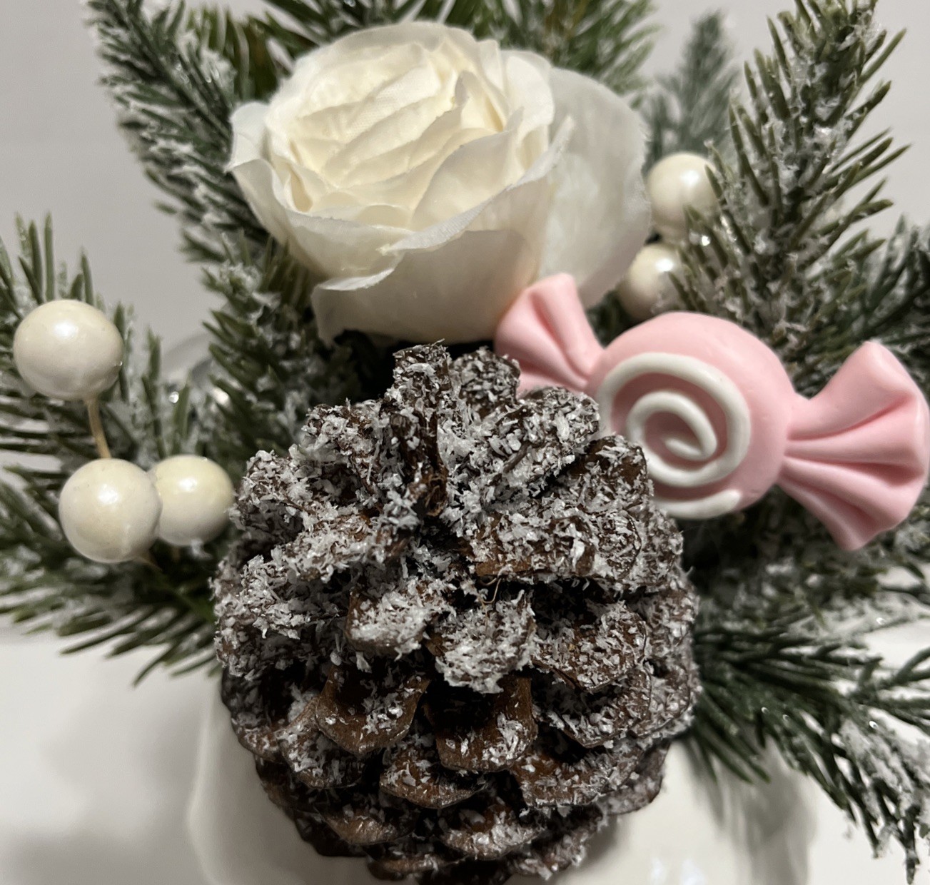 Flora Bunda Christmas Artificial Plant Pink Gingerbread House Ceramic Pot Decor