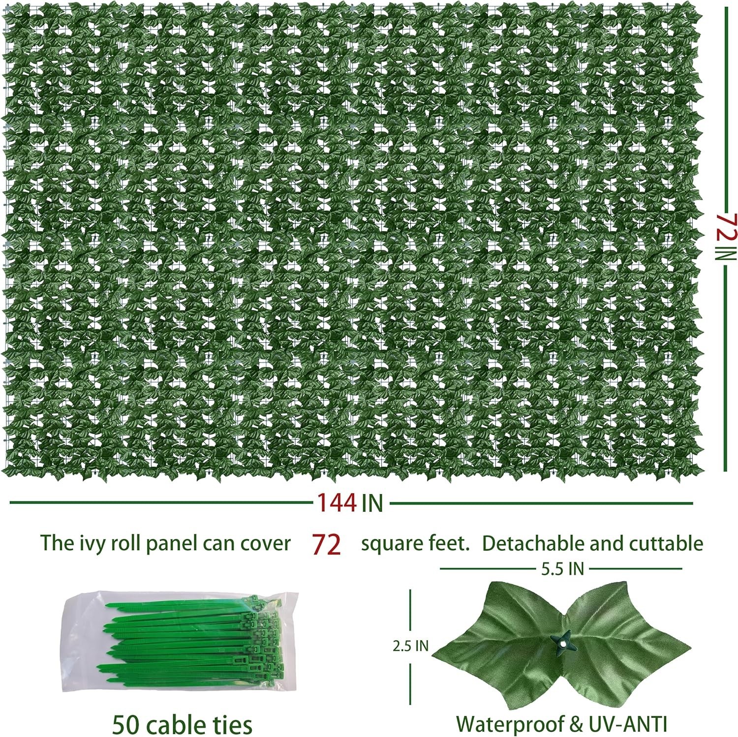 Greenery Backdrop Ivy Fence: UV-Anti Faux Panels – 72 Sq Ft
