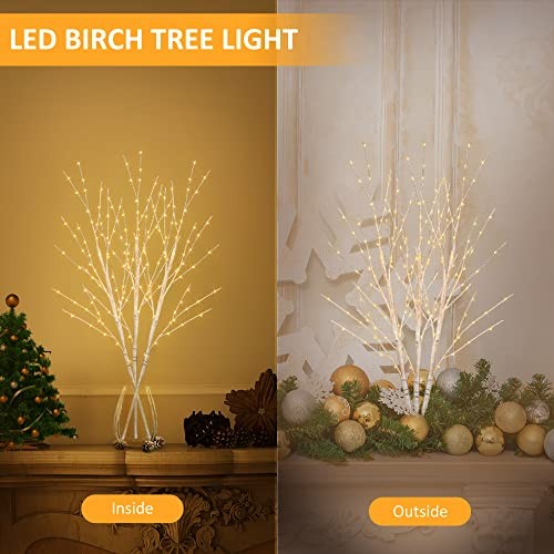 Lighted Birch White Tree Branches 33IN 180LED with Timer Plug in, Birch Tree