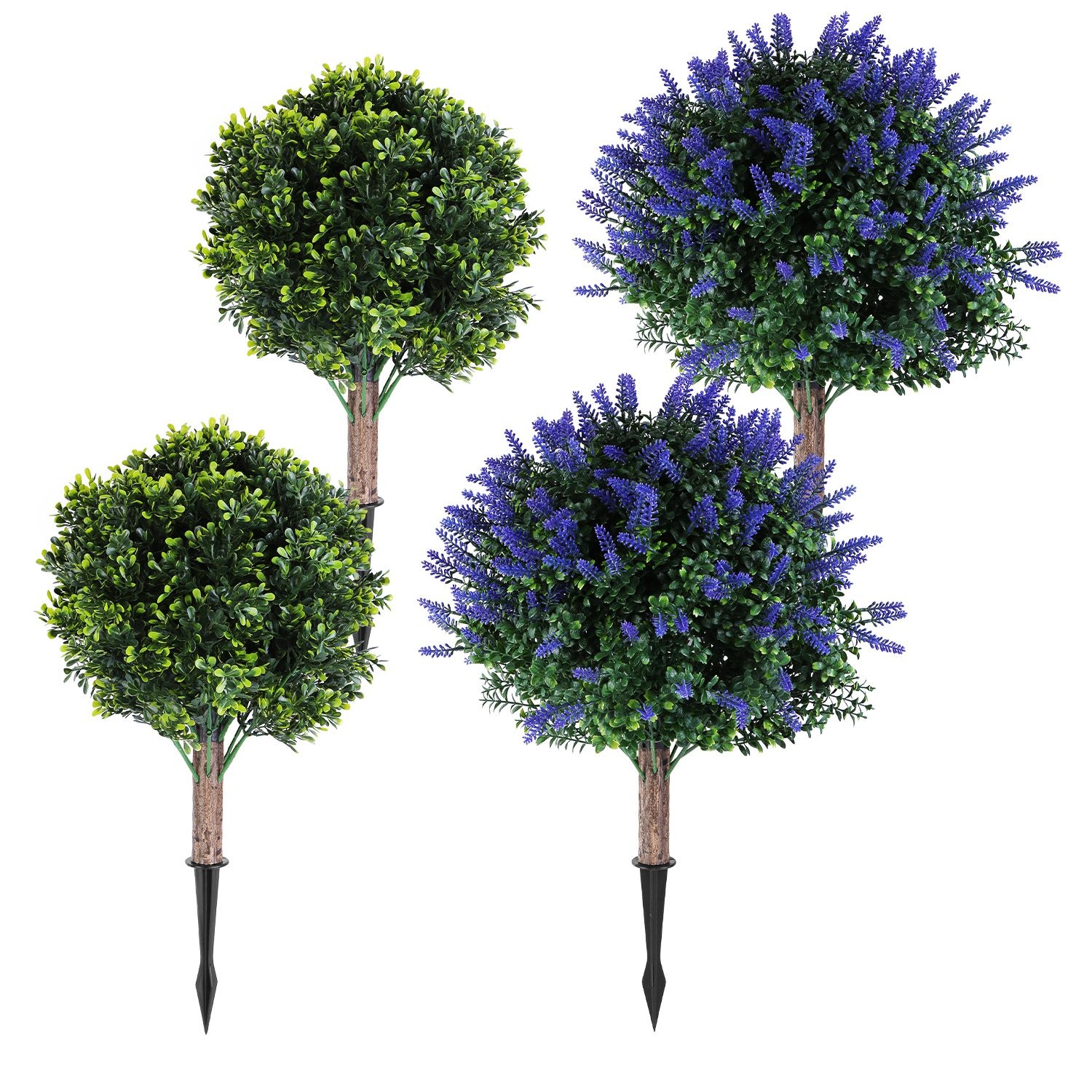 2 Packs Artificial Boxwood Topiary Ball Bush for Outdoor with Spike UV Resistant