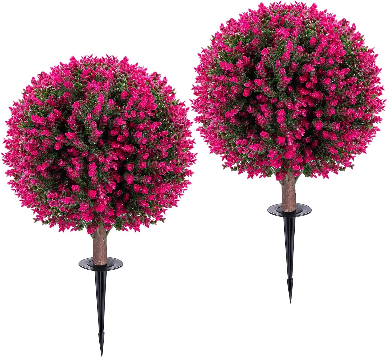 2 Set 26in Artificial Boxwood Topiary Ball Trees with Ground Spike, UV protected