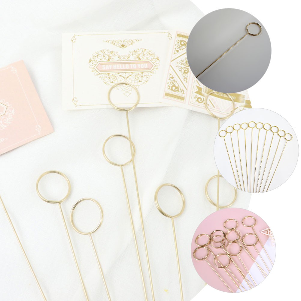 10Pcs Gold Metal Floral Card Holders Reusable Flower Picks for Party Decor