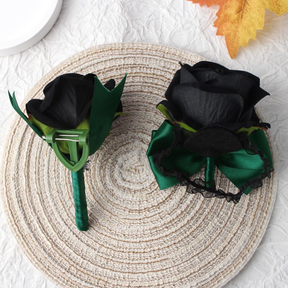 Black Rose Wrist Corsage and Boutonniere Set for Weddings and Events
