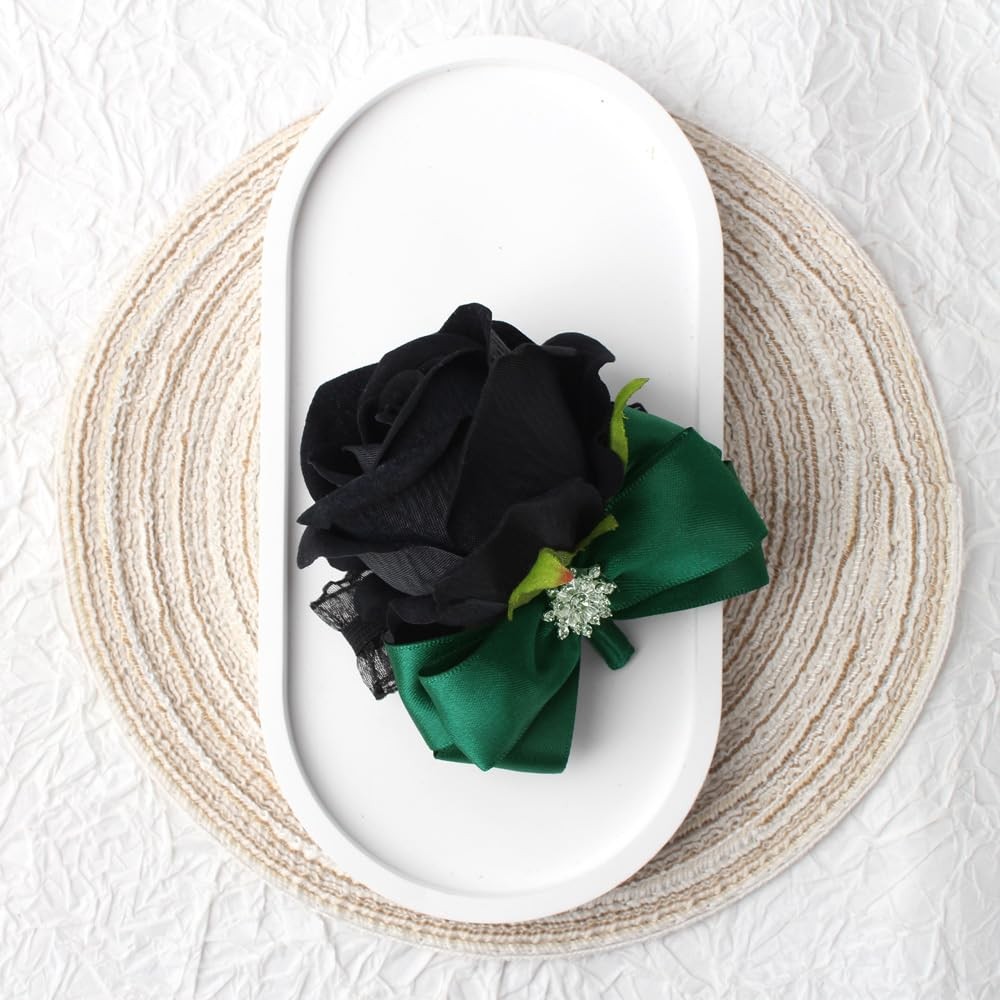 Black Rose Wrist Corsage and Boutonniere Set for Weddings and Events