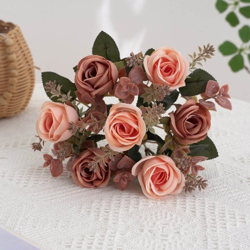 Silk Rose Bouquet Artificial European Style for Bedroom Living Room Decor