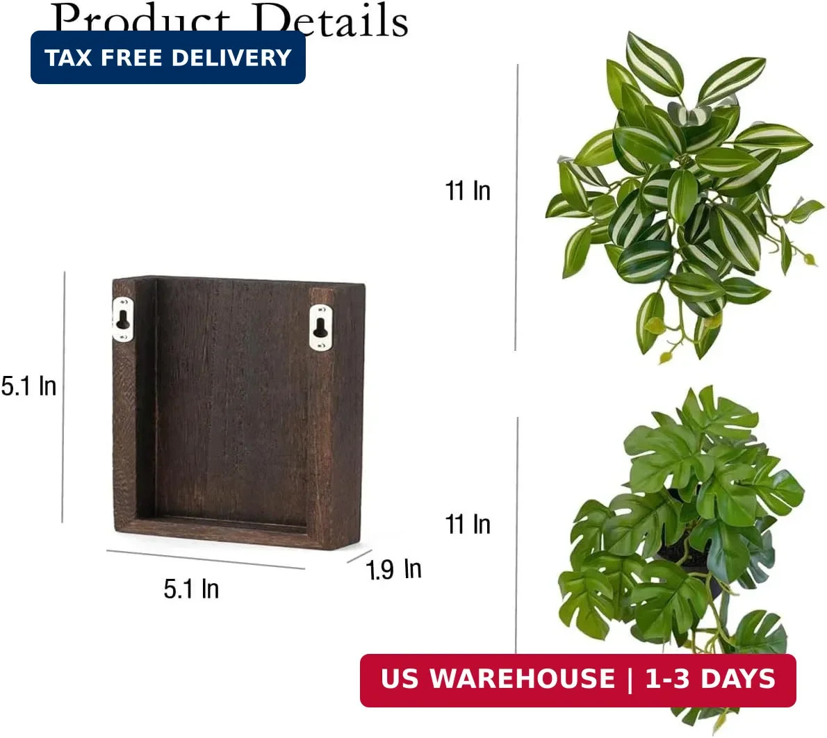 Wood Wall Planter Vase with Artificial Plants Wall Decor, Small Wall Plant Decor