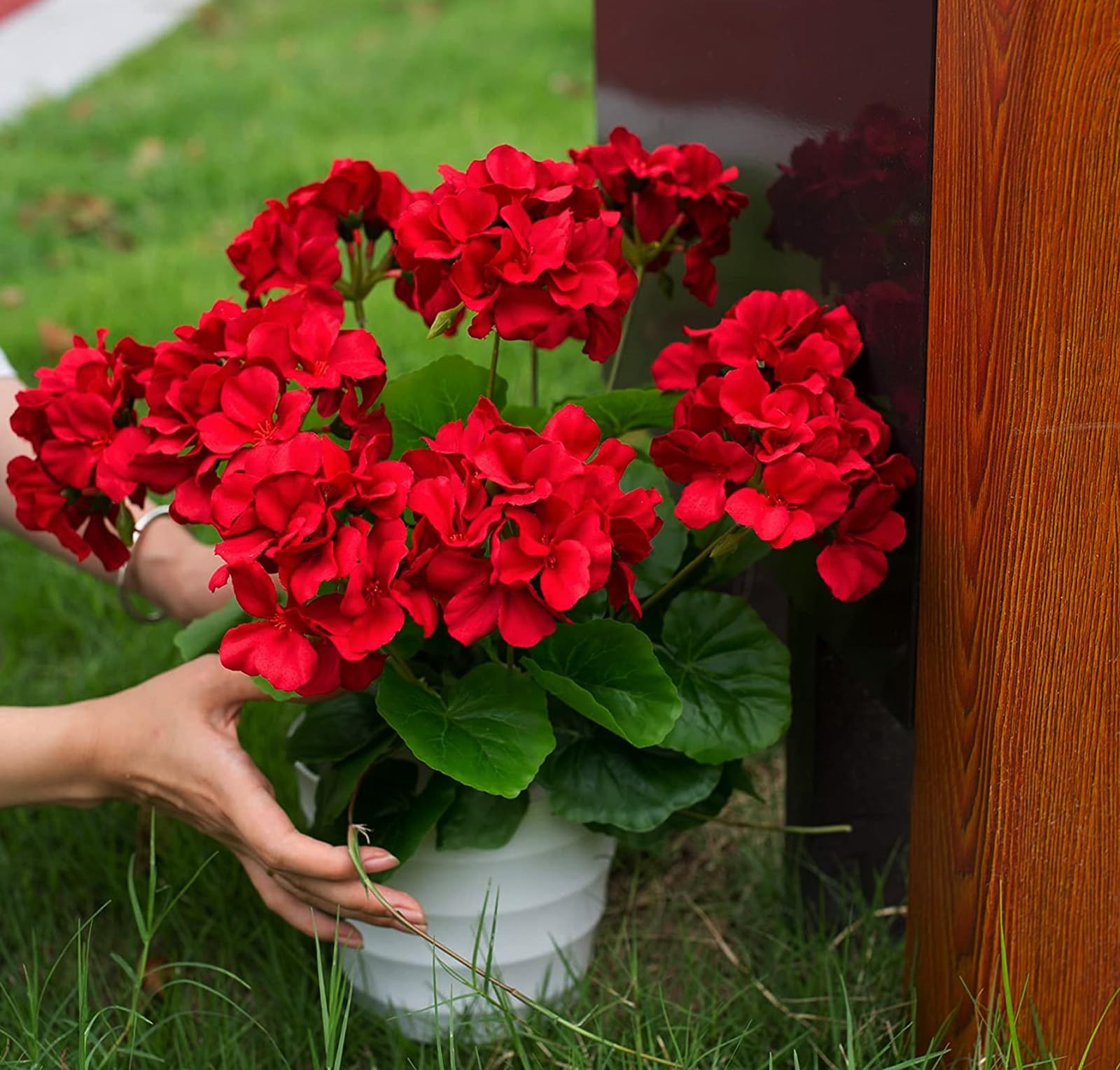18” Artificial Geraniums Silk Flowers Plants Realistic for Home Outdoor Deco…