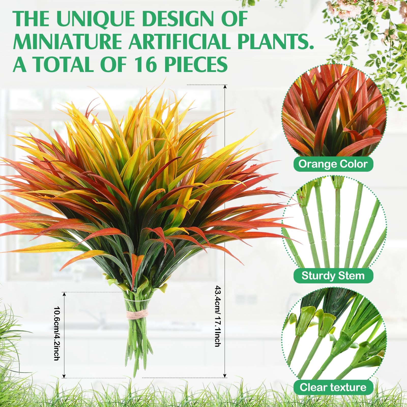 16 Pieces 17 in Artificial Tall Grass Plastic Fake Outdoors Plants Faux Bushe…